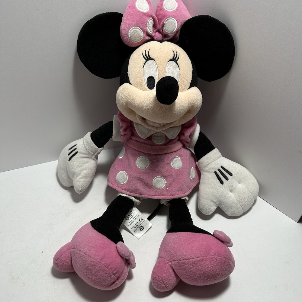 Disney Minnie Mouse 16" Medium Stuffed Animal/Plush, Pink White‎ Polka Dot Dress